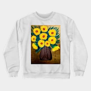 sunflowers in a metallic silver and black vase Crewneck Sweatshirt